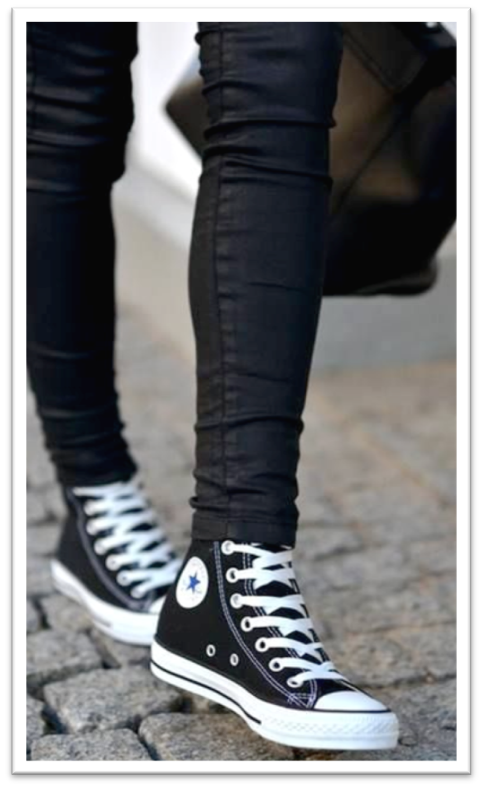 white converse high tops on feet